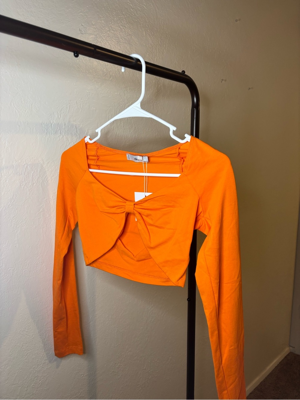 Adika Orange Long-Sleeve Knot-Front Crop Top